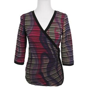 JOSEPH RIBKOFF Faux Wrap Textured Side Zip 3/4 Sleeve Top Blouse Women's Size 6